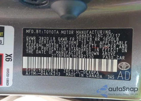 2017 Toyota Corolla Le Eco from USA, damaged, VIN 2T1BPRHE1HC882130